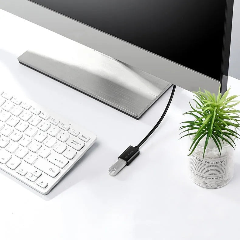 Black USB male to female extension cable showing connectors, available in multiple lengths