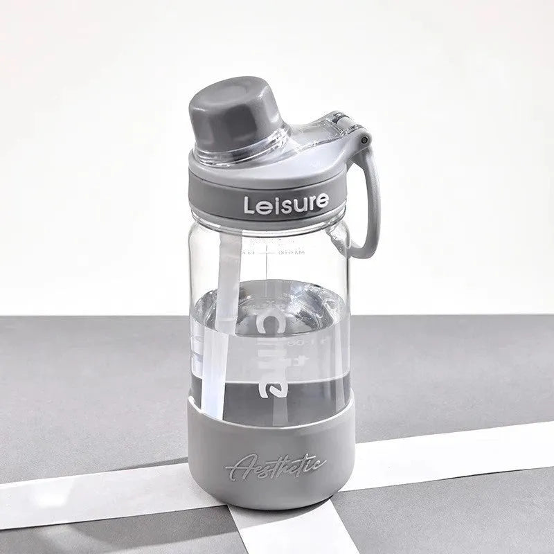 Plastic straw heat-resistant cup in grey, green, or pink with 520ml, 780ml, or 1000ml capacity options