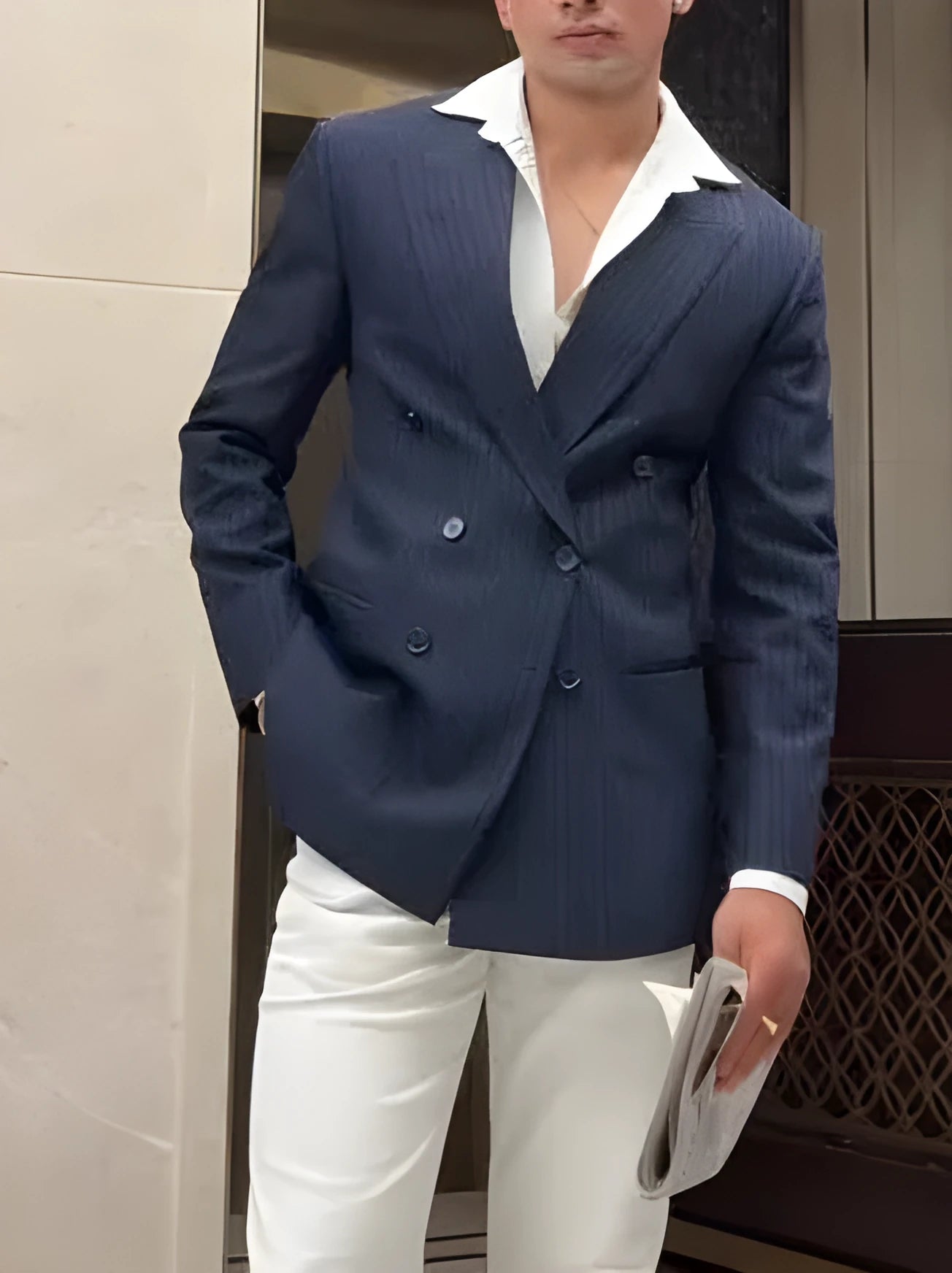 Men's classic striped double-breasted blazer jacket with regular fit