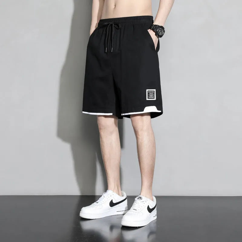 Boys' plus size cotton shorts in overalls style, shown in black, khaki and white.