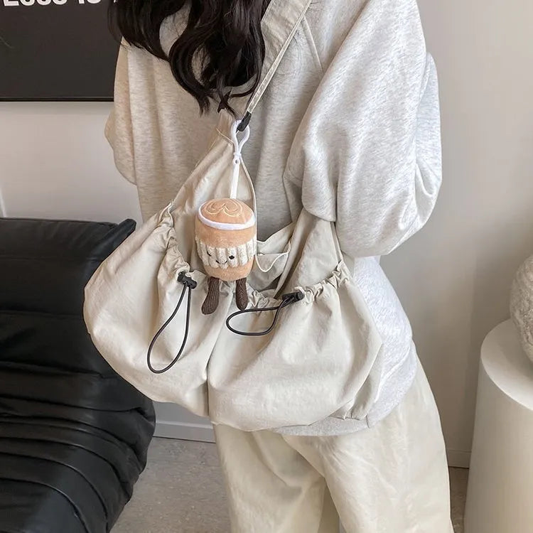 Ultra-light pleated crossbody student cloth bag in polyester with split pocket design