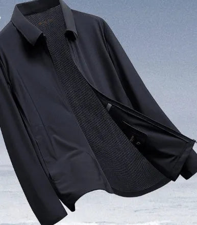 Summer lapel business jacket in ice silk fabric with sun protection in navy blue colour