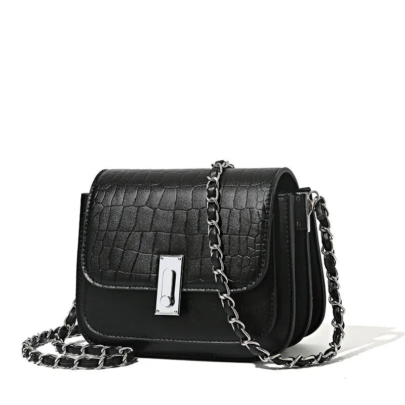 Women's black PU crossbody shoulder bag with sandwich pocket design and phone compartment