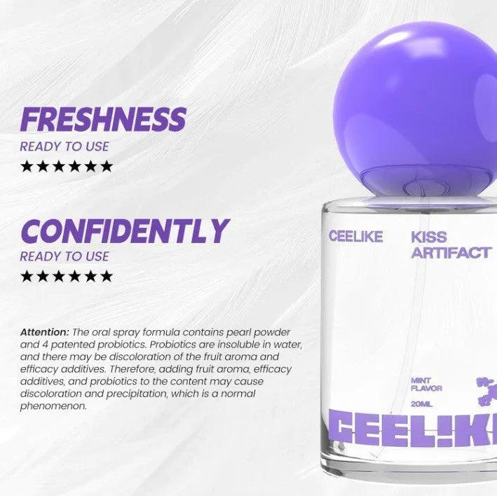 A portable 20ml bottle of probiotics oral care spray with a white pump spray head.