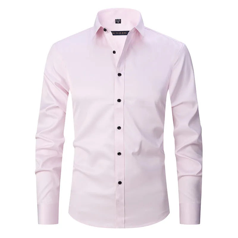 Men's stretch long sleeve work shirt in polyester available in multiple colours on a size chart