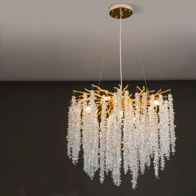 Adjustable height crystal LED chandelier in a choice of round or long styles for villa living room