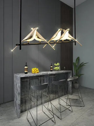 Modern simple aluminium alloy ceiling hall lamp with an iron chandelier frame and adjustable height.