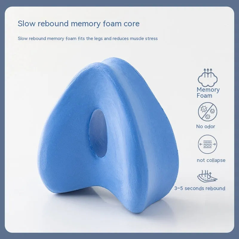 Love heart-shaped memory foam leg pillow in blue colour for adult orthopaedic support