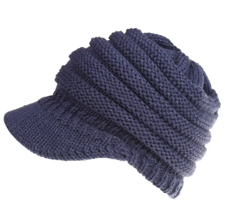 Women's acrylic knitted ponytail beanie hat in multiple colour options