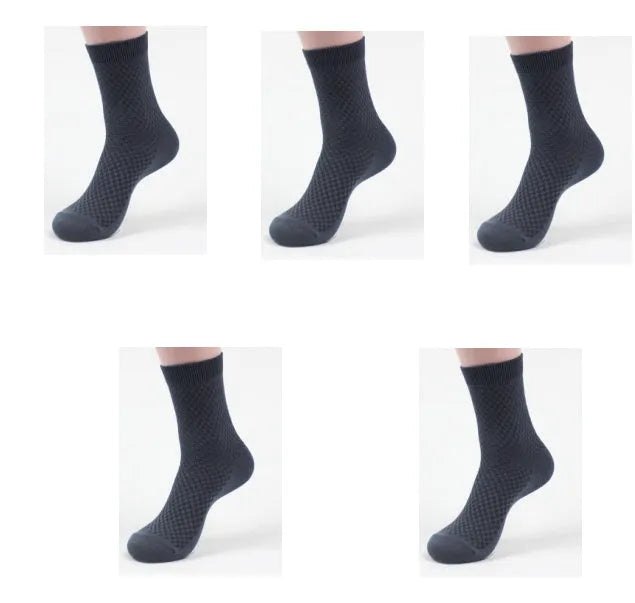 Men's bamboo fibre business socks with small square pattern in black, grey blue, iron grey, navy blue, and silver grey colours