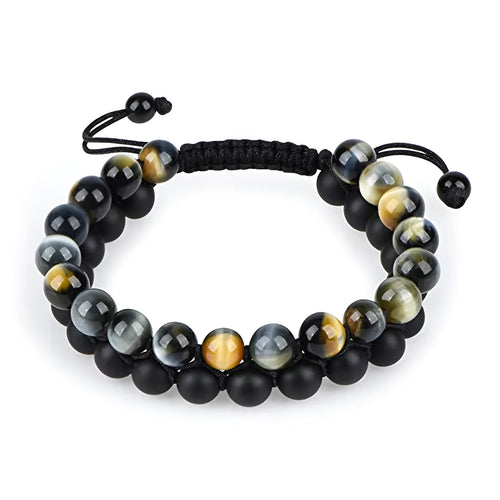 Geometric agate bead couple bracelets in tiger eye and matte black colours