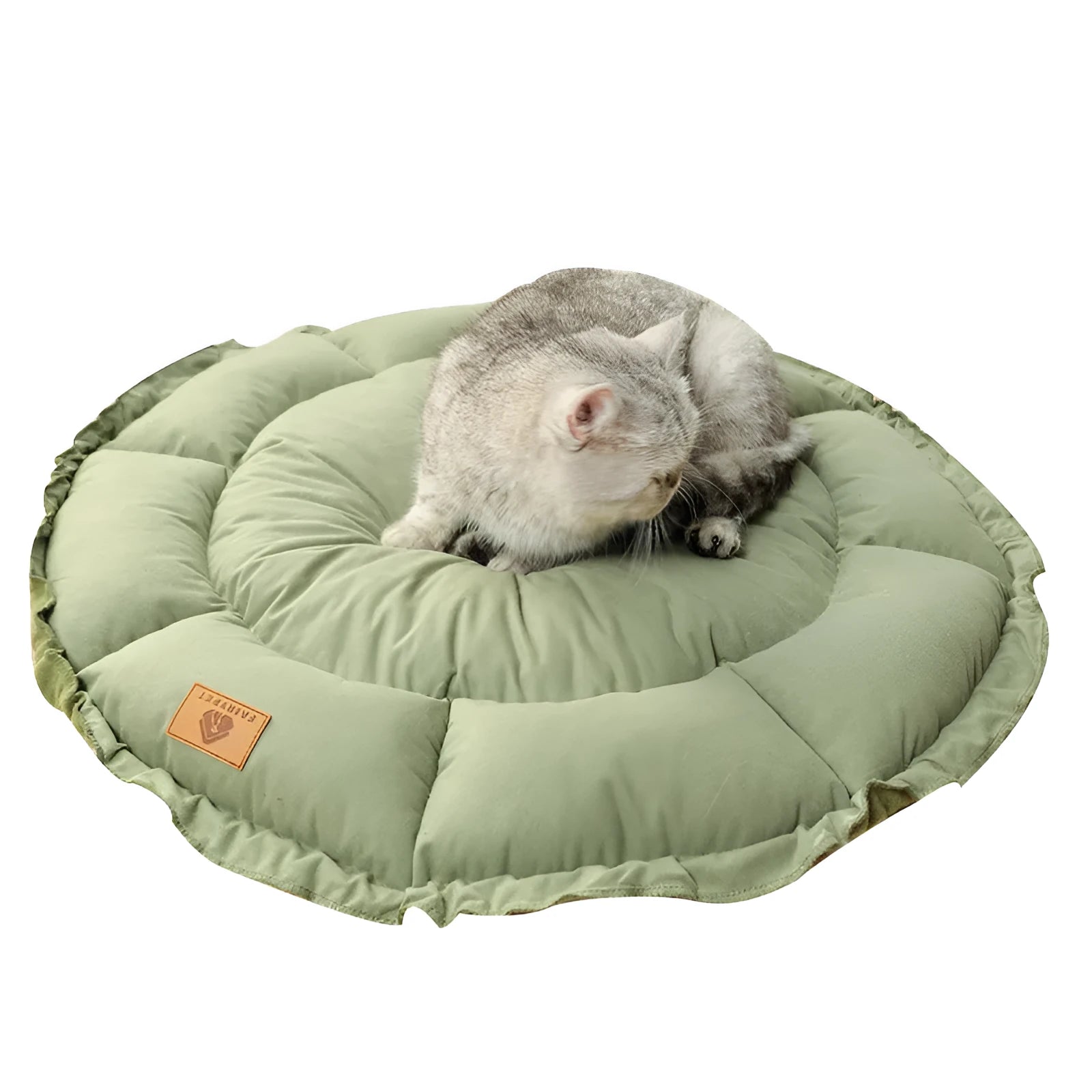 Reversible donut pet bed for indoor cats and dogs in gray and green colours