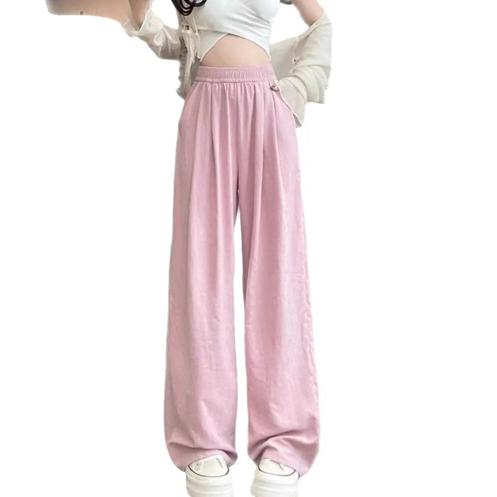 Casual high waist wide leg trousers in milky white, pleated front, loose fit design for women