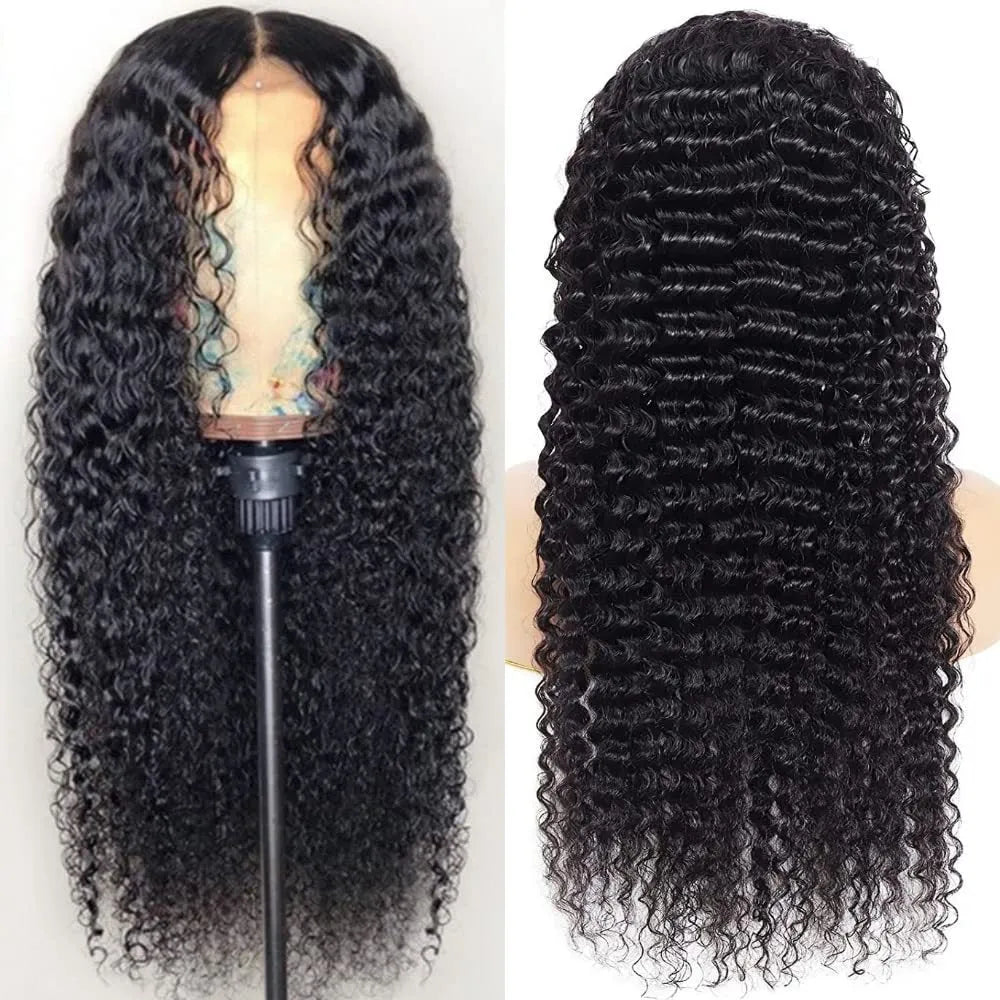 Front lace human hair wig deep wave hand-woven natural look