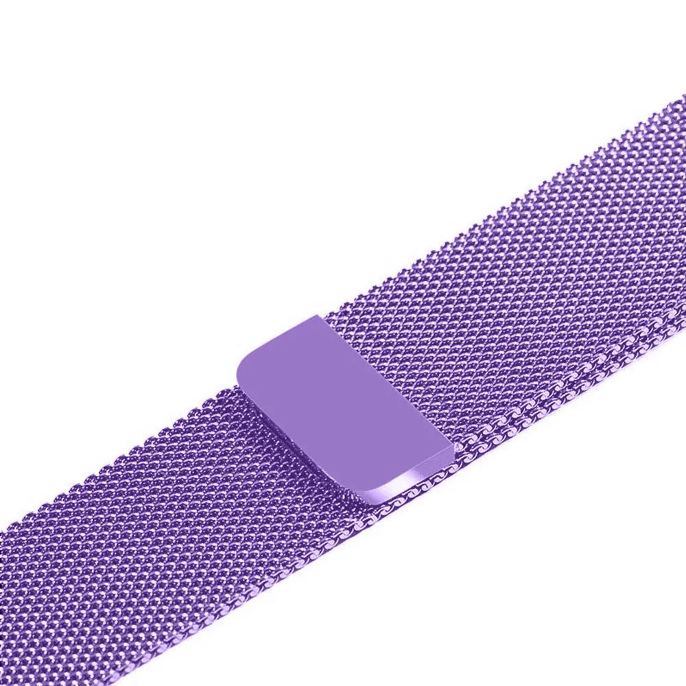 Stainless steel Apple Watch strap with buckle on a 42mm watch case in silver finish