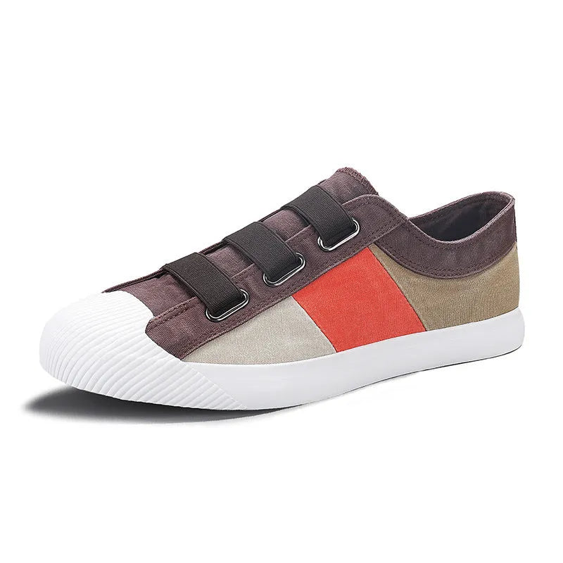 Men's low-top canvas sneakers with elastic band closure and round toe in a beige colour option