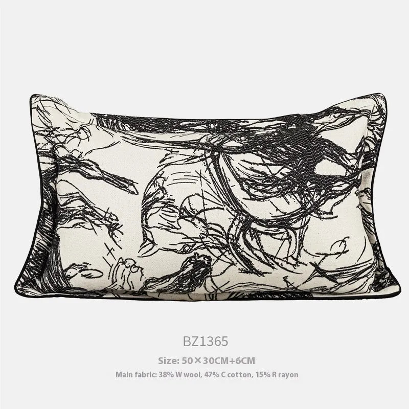 Modern abstract golden horse design jacquard cushion in square and waist pillow sizes