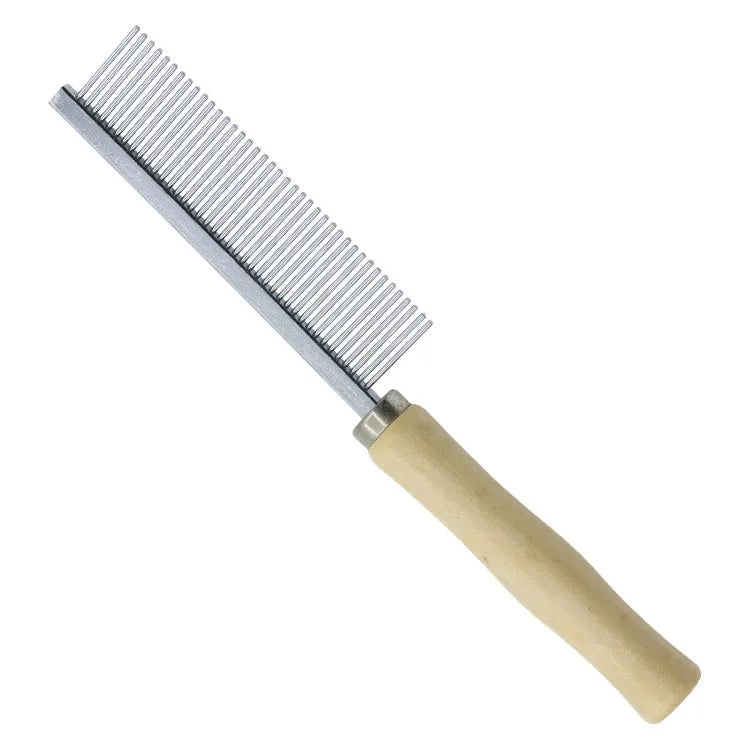 Wooden handle pet grooming comb for dogs and cats with round needles