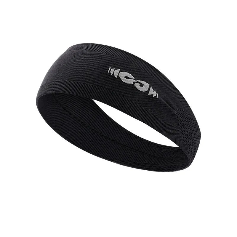 Classic black seamless knitted sports hair band for men and women on a white background.
