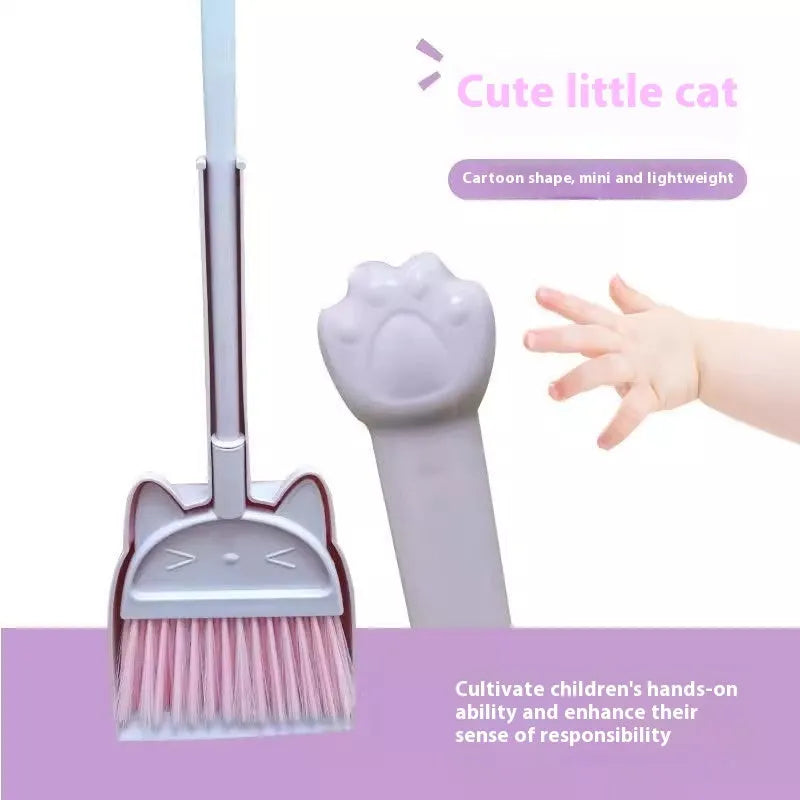Purple plastic broom and dustpan set with non-stick bristles and rotating brush holder