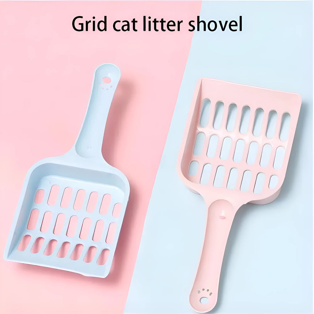 Blue plastic cat litter scoop on a white background