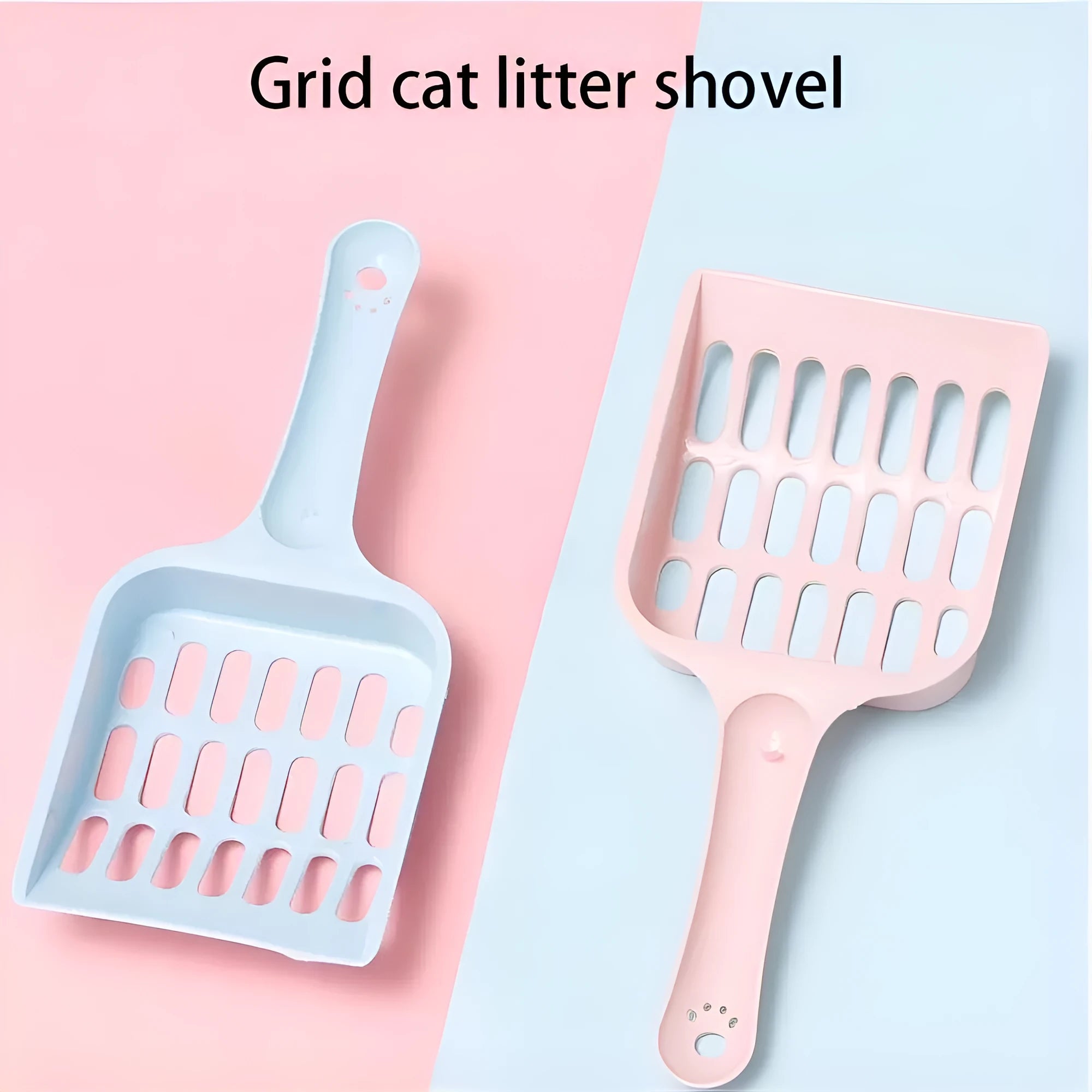 Blue plastic cat litter scoop on a white background