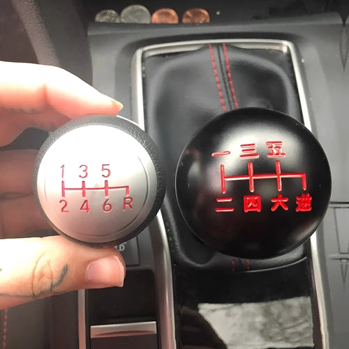 Aluminum alloy round car gear shift head in multiple style variations for manual transmission vehicles