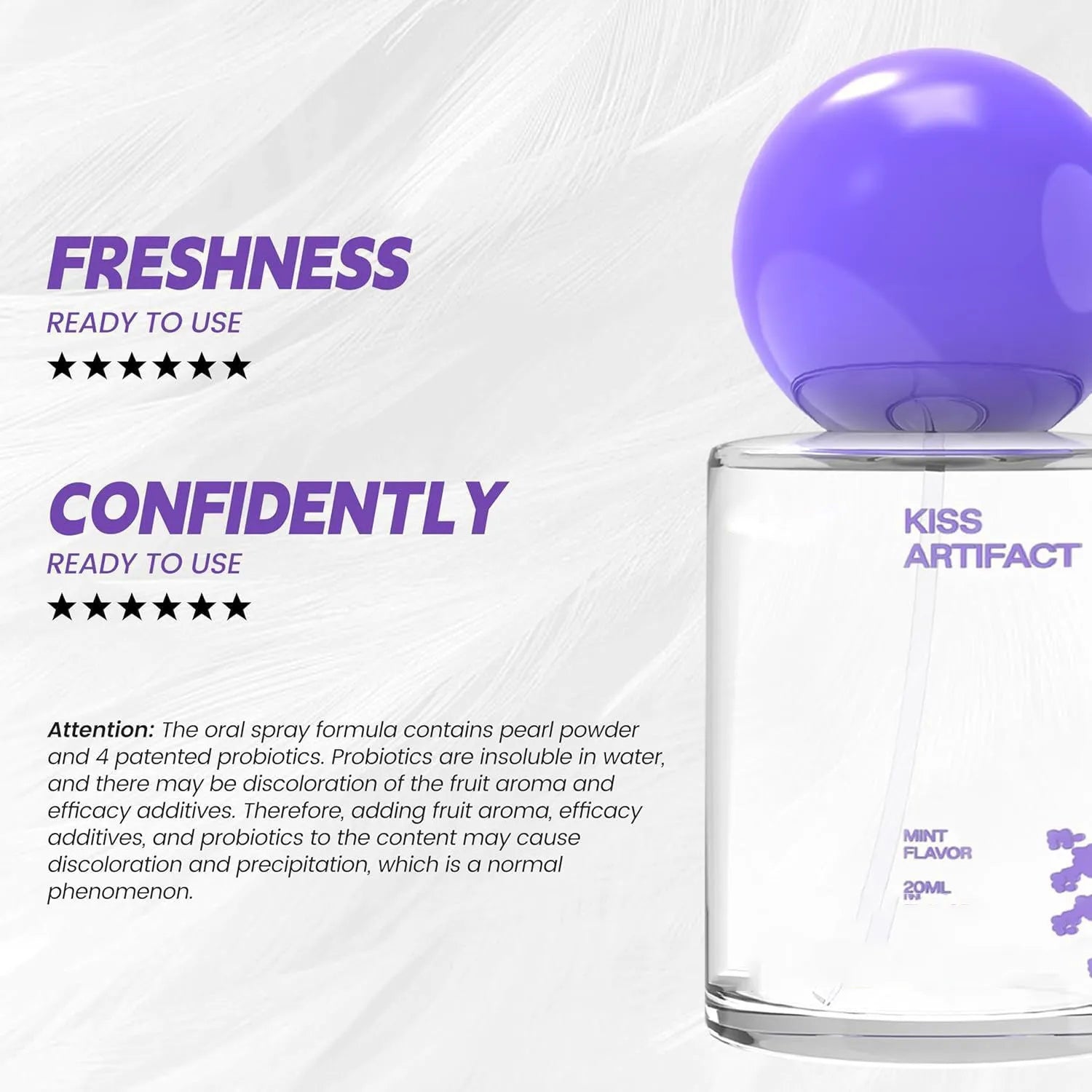 20ml portable oral spray bottle with a white pump head, labelled for probiotics and hydration.