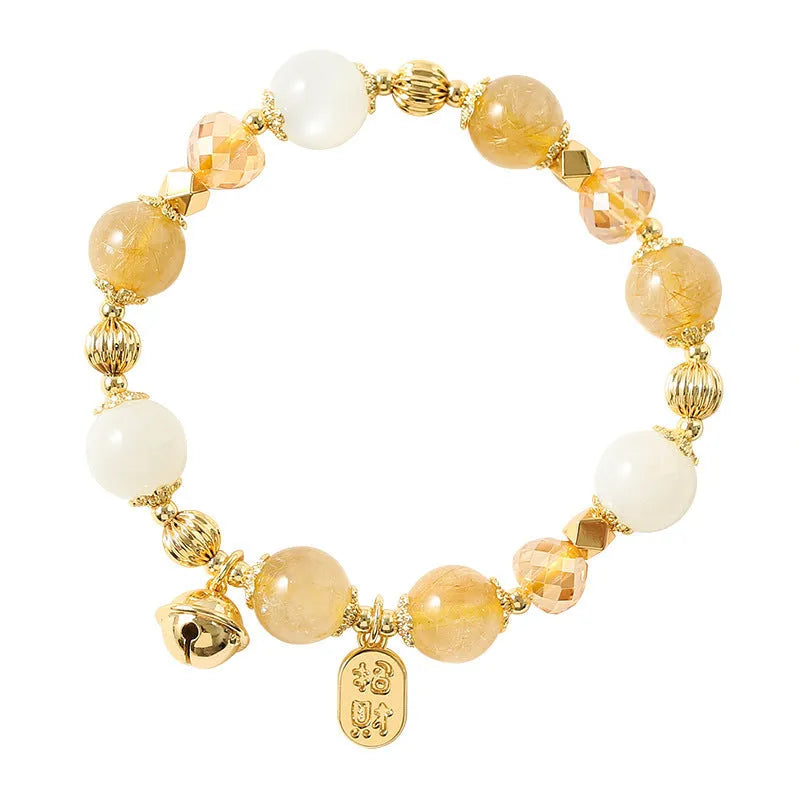 Gold electroplated rutilated quartz bracelet with Korean style design
