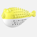 Blue silicone fish-shaped cat chew toy measuring 12.2 cm with catnip attractant