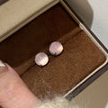Chinese style geometric chalcedony stud earrings with four-claw setting in copper