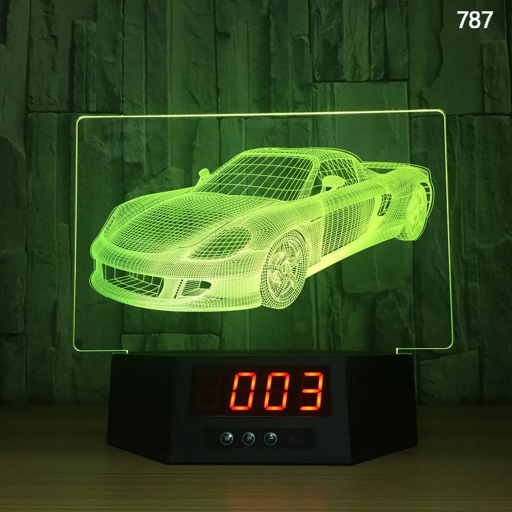 3D glowing dolphin shaped LED table lamp with remote control on a bedside table.