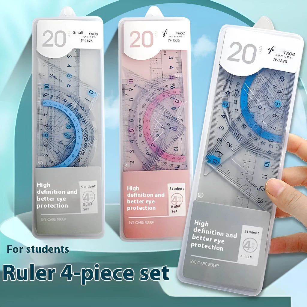 Youpai transparent acrylic drawing ruler set with square and protractor on a white background.
