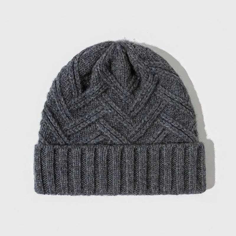 Thickened wool knitted winter hat in dome style available in ivory white khaki red brown grey and black