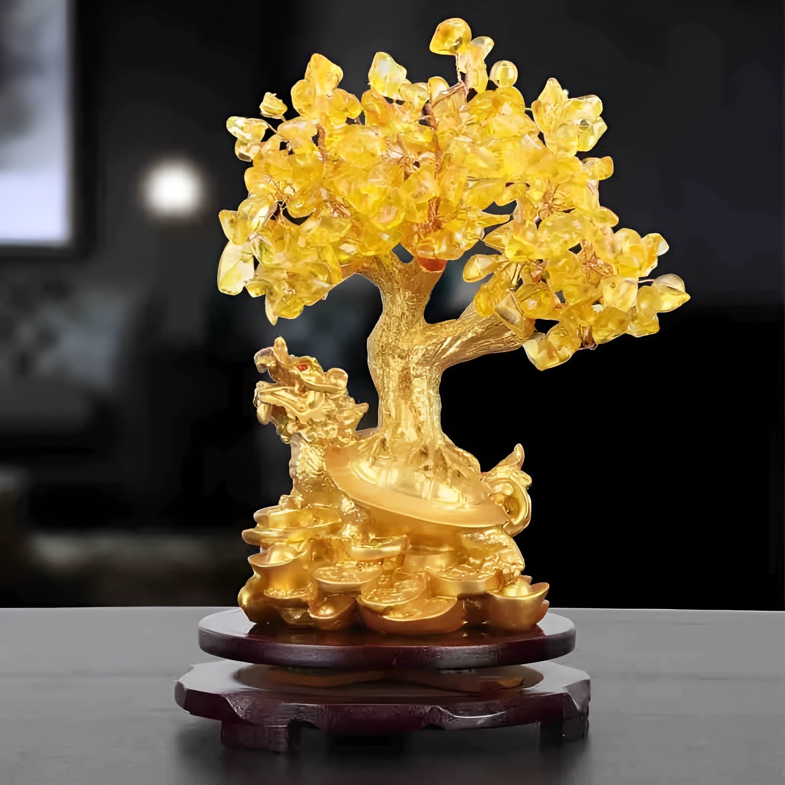 Citrine small water turtle money tree resin ornament measuring 18cm by 23cm
