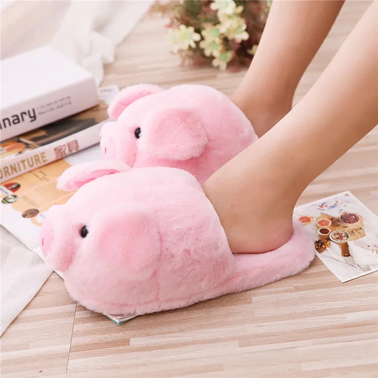 Pink pig floor slippers with short plush material and non-slip sole in women's sizes 36-39