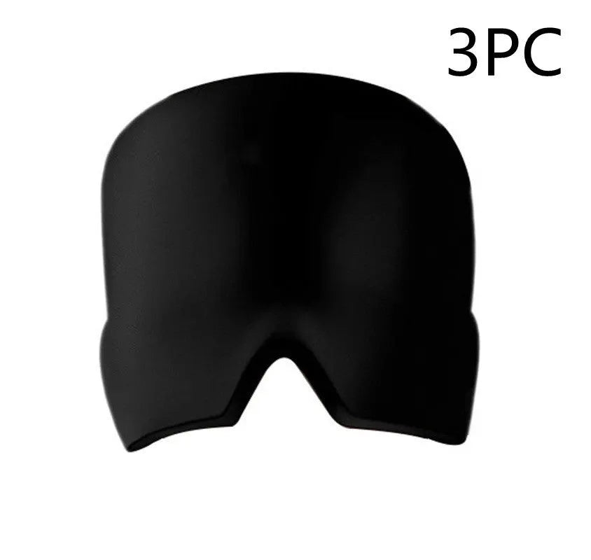 Black reusable gel ice mask for eyes and forehead on a white background
