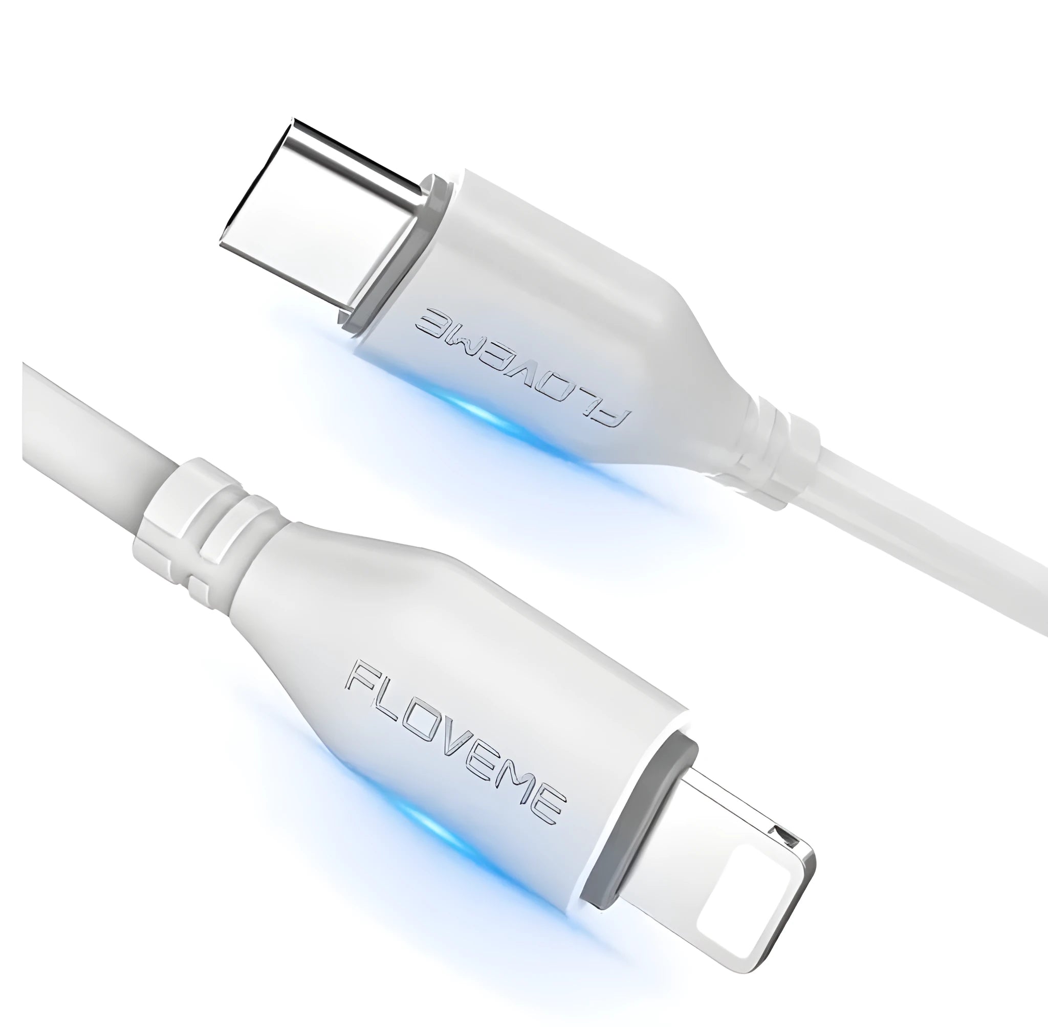 White nylon-braided USB-C to Lightning cable measuring 1 metre with aluminium connectors