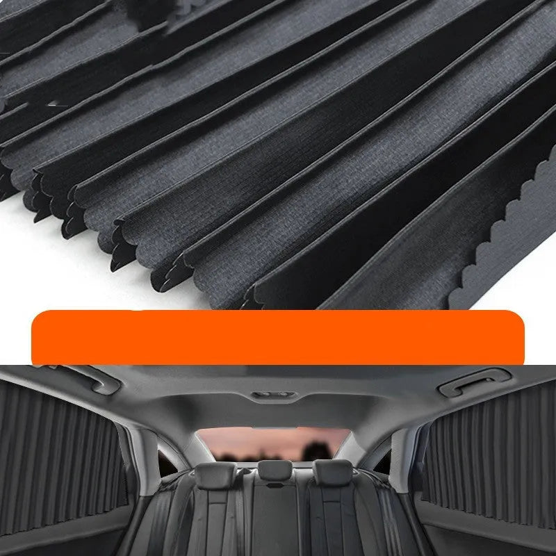 Thick opaque retractable car sunshade curtain in black colour with roller shutter mechanism