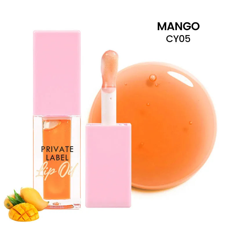 Set of six women's transparent lip gloss tubes in different colours and flavours