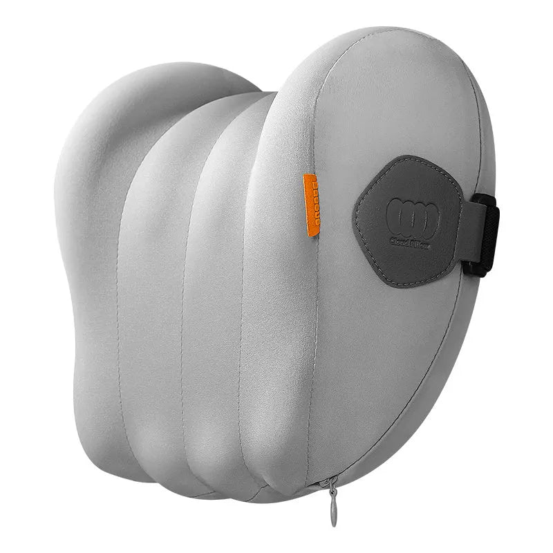 Grey and orange head restraint set for suspension bin cars with memory foam interior