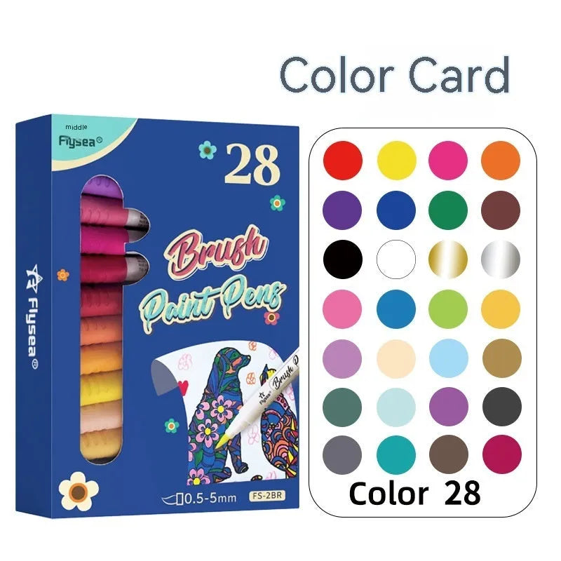 Set of acrylic gouache marker pens for hand-lettering and greeting card art projects in various colours.