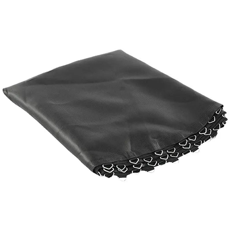 Round trampoline elastic fabric mat with button attachments for frame connection