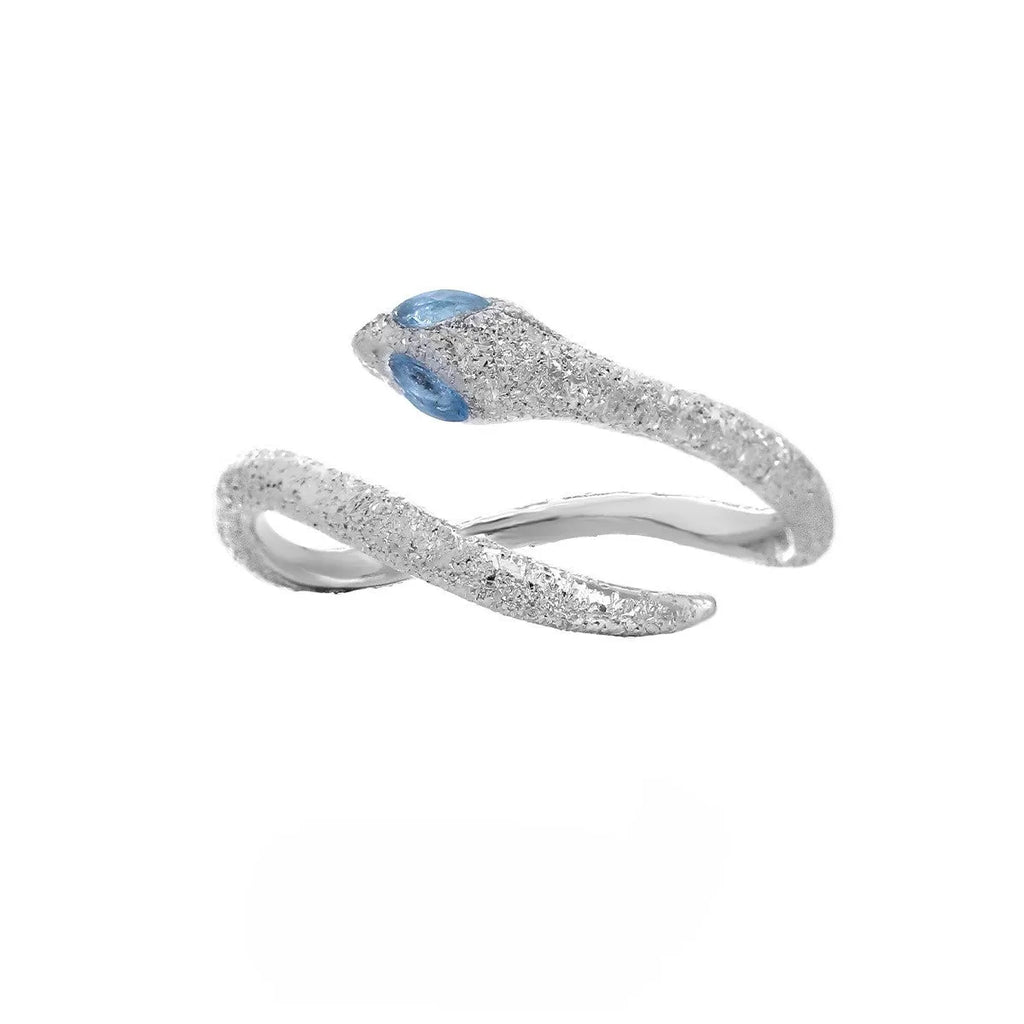 Adjustable silver snake ring for women with white gold electroplated colour finish