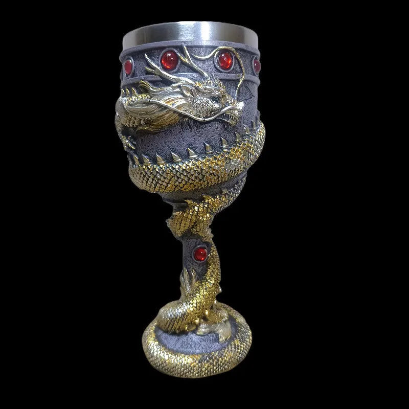 3D Chinese dragon design stainless steel wine glass in gold or red with 200ml capacity