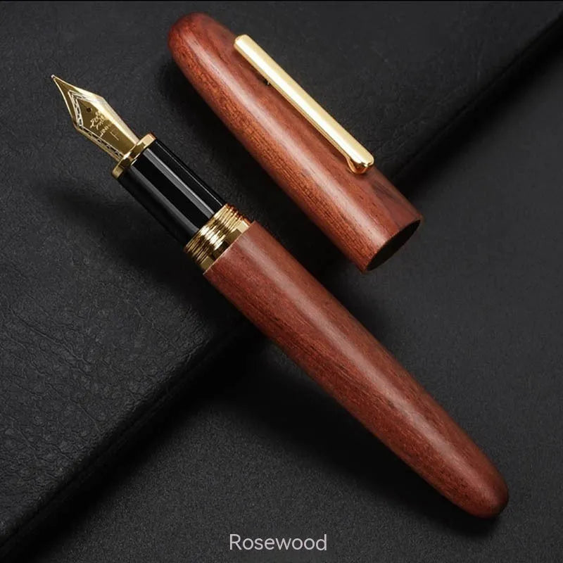 Wooden fountain pen with rotating cap in various wood finishes with interchangeable nib options