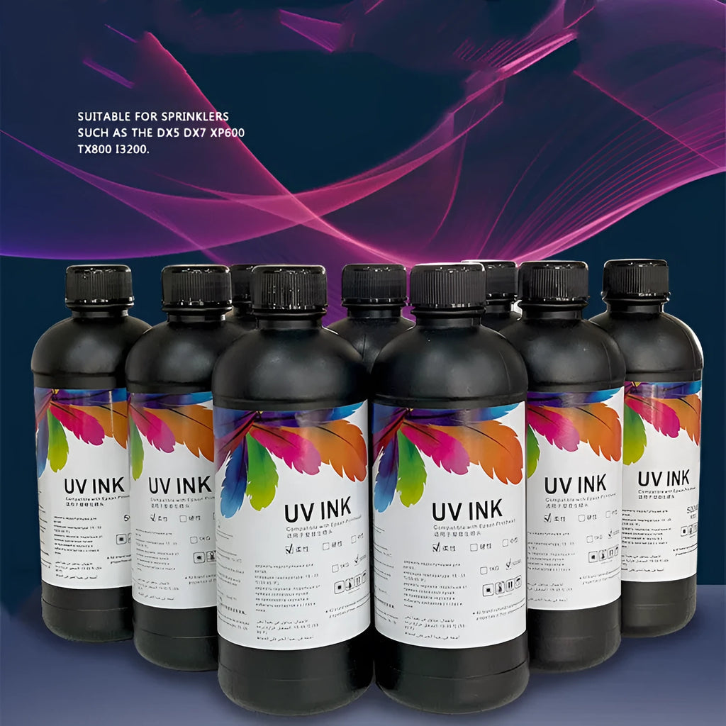 500ml bottle of UV printer ink for Epson XP600 and TX800 nozzles in various colours