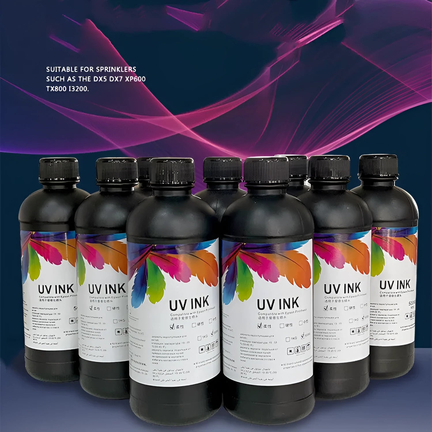 500ml bottle of UV printer ink for Epson XP600 and TX800 nozzles in various colours