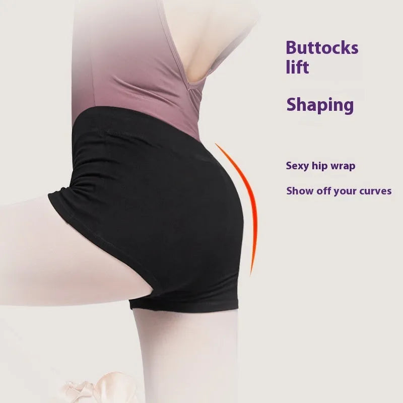 Black cotton dance shorts for women's ballet practice and fitness exercise