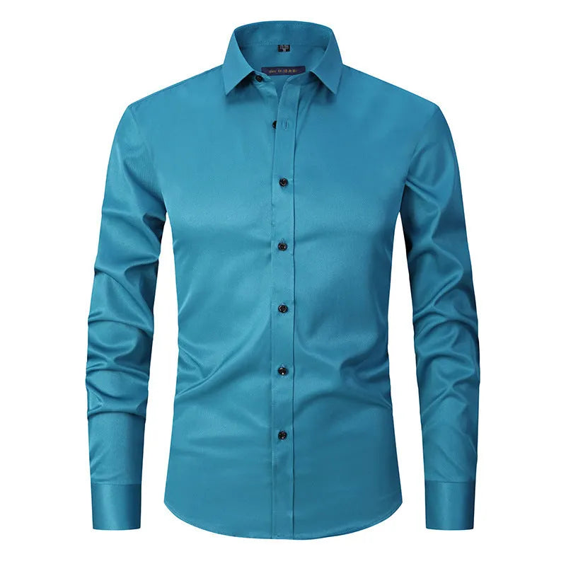 Men's stretch long sleeve work shirt in polyester available in multiple colours on a size chart
